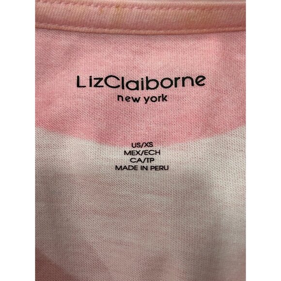 Liz Claiborne Pink White Geometric Print T-Shirt Sz XS - Picture 5 of 10
